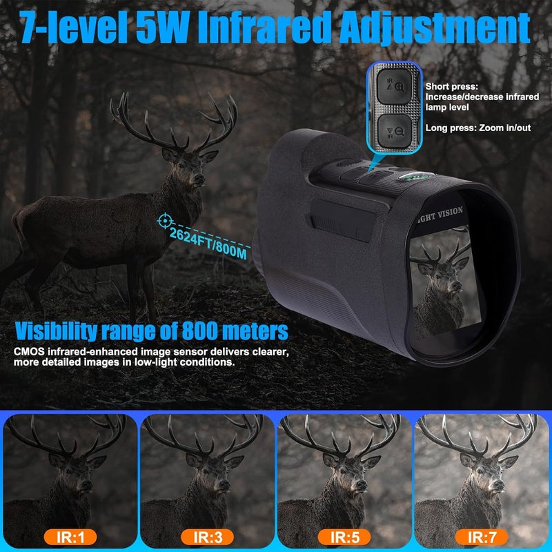 HOMEE Digital Night Vision Monocular for Adults,2.0" HD Screen Infrared Digital Night Vision Goggles with 10X Zoom Built-in Compass, 2000mAh Rechargeable Battery for Camping (with 64GB Card) - Image 4